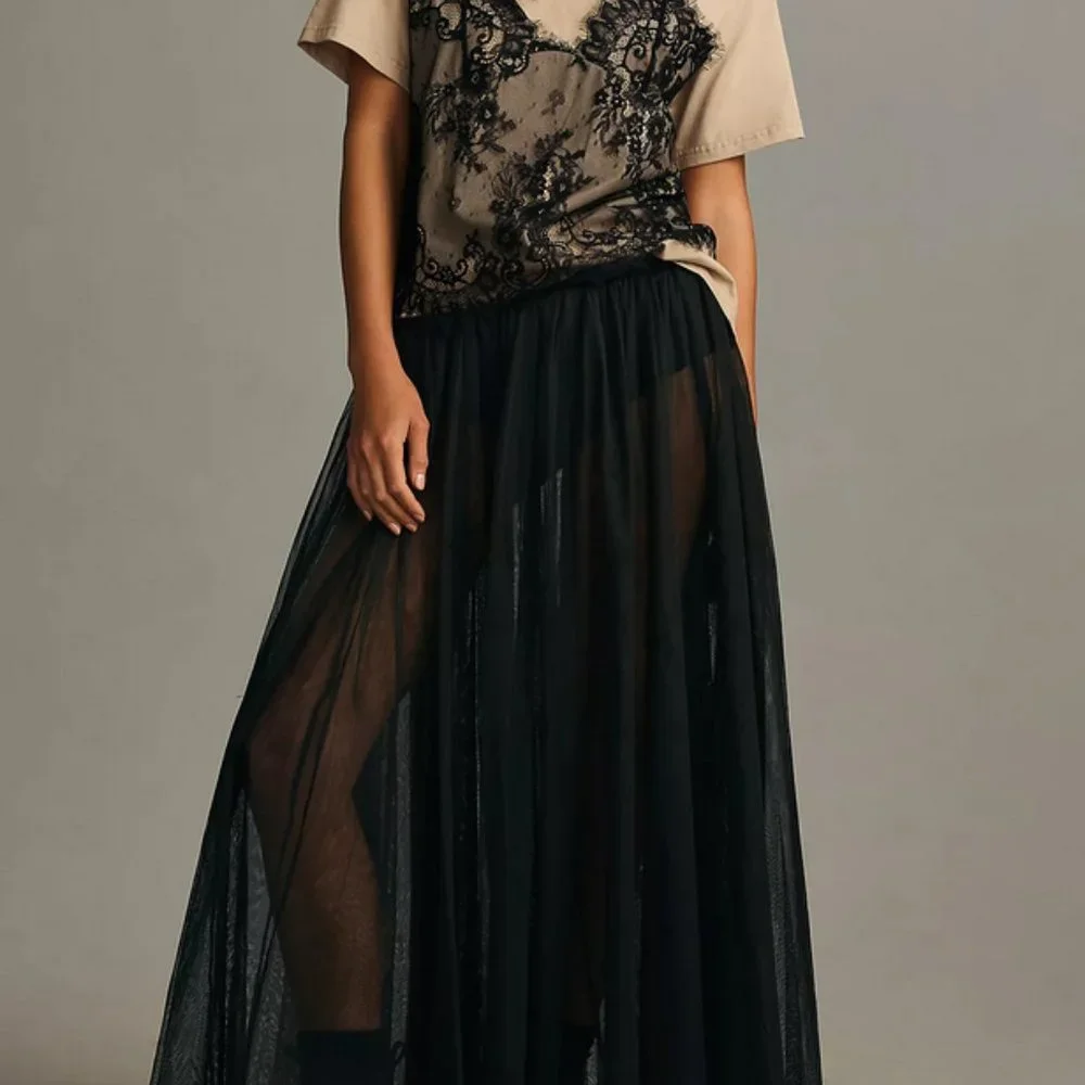 Anthropologie Sheer Tulle Maxi Skirt Sz M - Picture 3 of 8